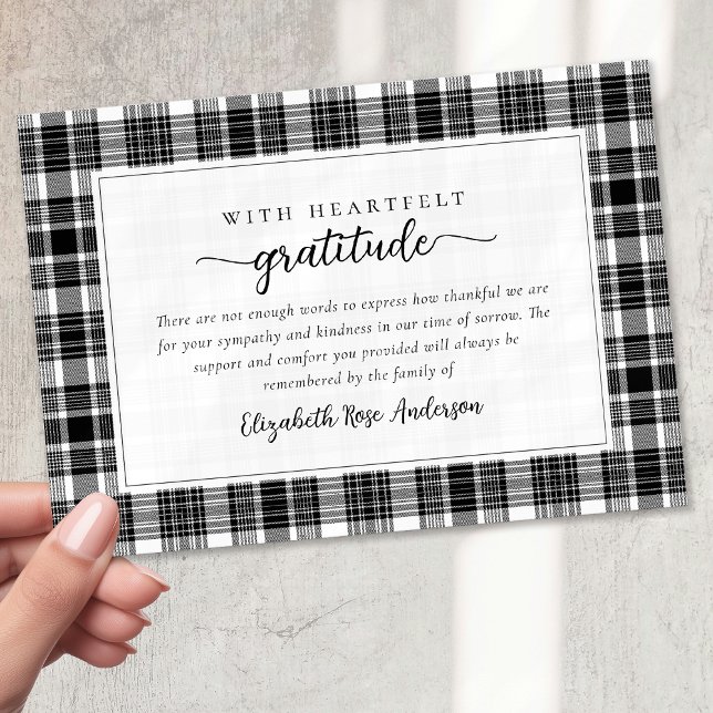 Black White Plaid Sympathy Funeral Thank You Card (Creator Uploaded)