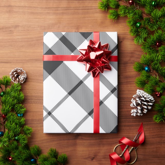  Black White Plaid Tartan Christmas Wrapping Paper (Holiday Gift)