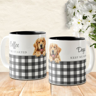 Black White Plaid Watercolor Golden Retriever Two-Tone Coffee Mug