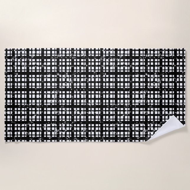 Black & White Plaid with Paint Splatter Beach Towel (Front)