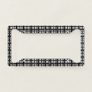 Black & White Plaid with Paint Splatter License Plate Frame