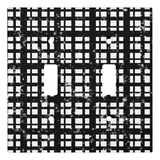 Black & White Plaid with Paint Splatter Light Switch Cover (Front)