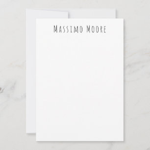 Black White Plain Elegant Casual Own Name Note Card
