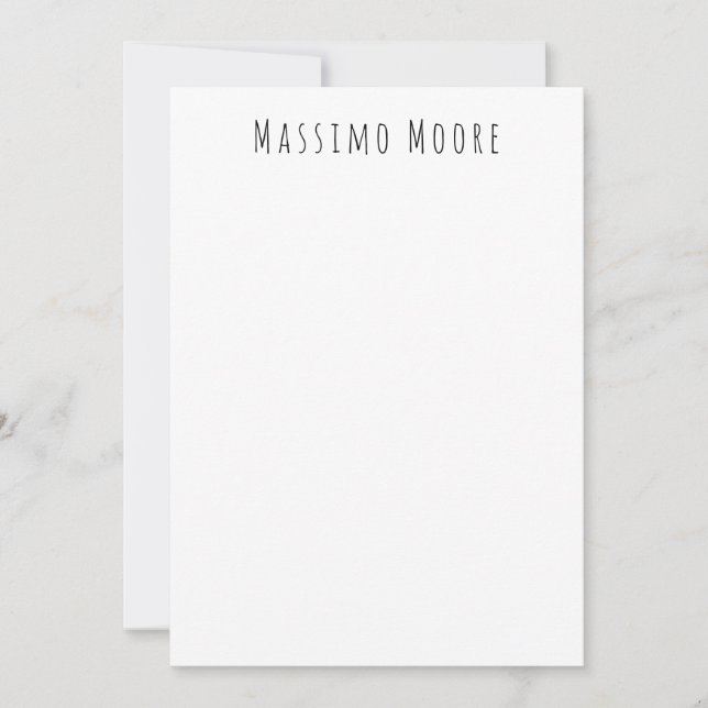 Black White Plain Elegant Casual Own Name Note Card (Front)