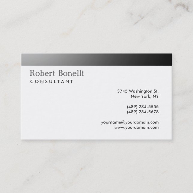 Black White Plain Gray Consultant Business Card (Front)