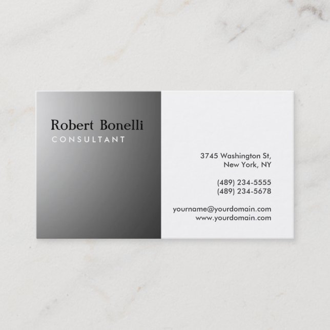 Black White Plain Gray Consultant Business Card (Front)