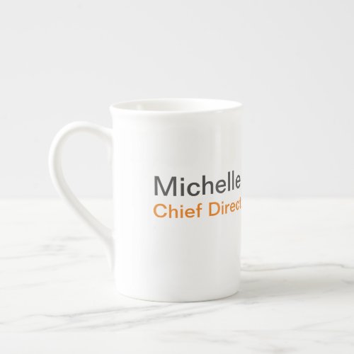 Black White Plain Minimalist Add Own Name Bone China Mug