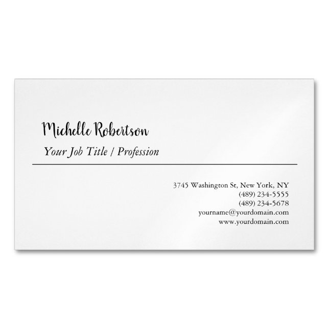 Black White Plain Minimalist Business Card Magnet (Front)