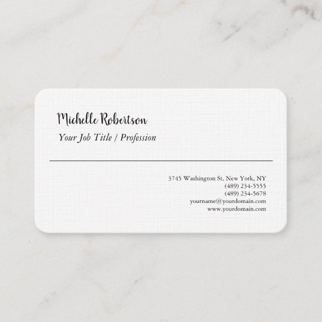 Black White Plain Minimalist Personalized Business Card (Front)