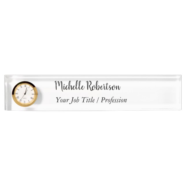 Black White Plain Minimalist Personalized Desk Name Plate (Front)