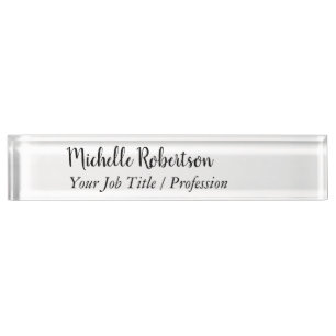 Black White Plain Minimalist Personalized Desk Name Plate