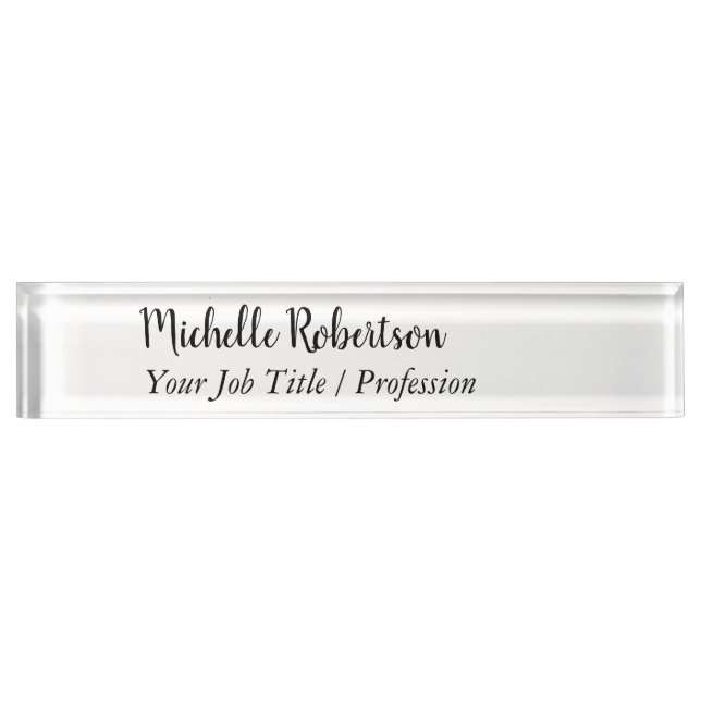 Black White Plain Minimalist Personalized Desk Name Plate (Front)