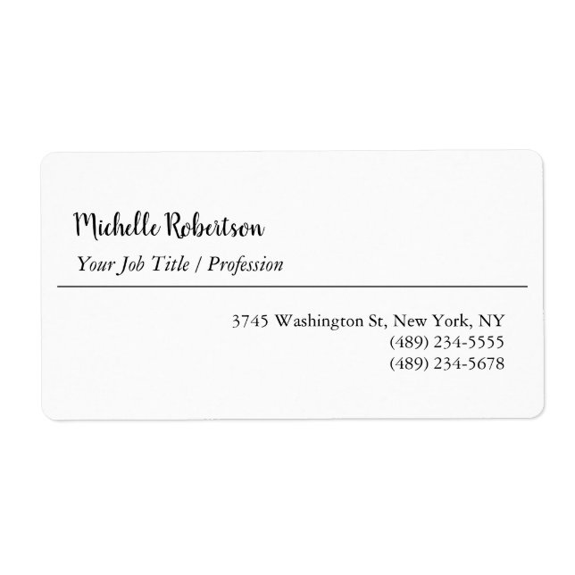 Black White Plain Minimalist Personalized Label (Front)