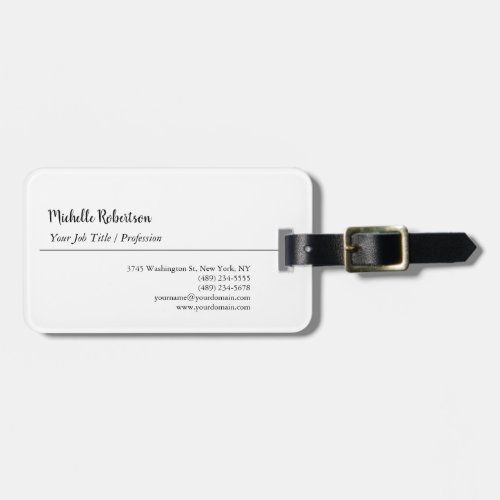 Black White Plain Minimalist Personalized Luggage Tag