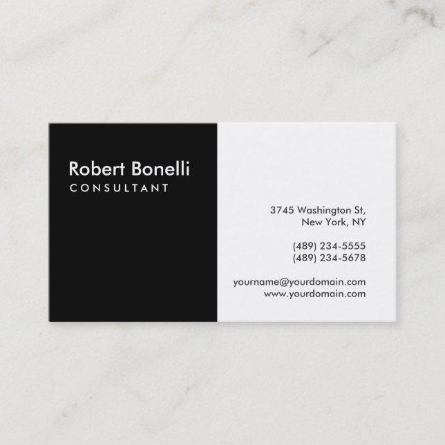 Black White Plain Modern Consultant Business Card (Front)
