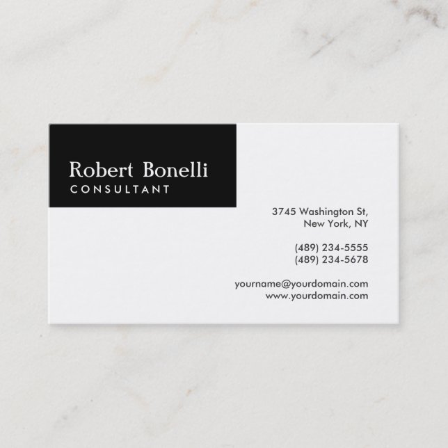 Black White Plain Modern Consultant Business Card (Front)