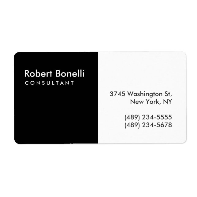 Black White Plain Modern Consultant Label (Front)