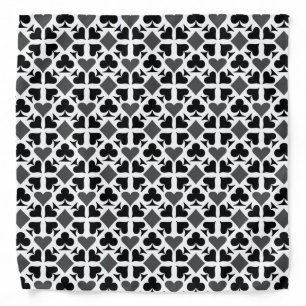 Black & White Playing Card Symbols Pattern Bandana