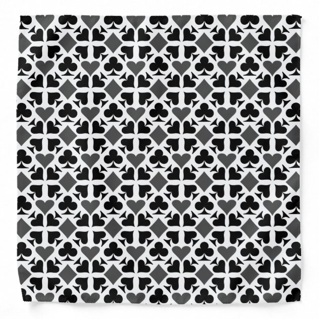 Black & White Playing Card Symbols Pattern Bandana (Front)