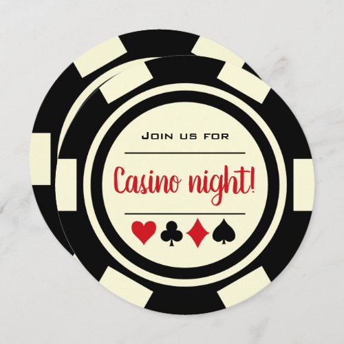 Black White Poker Chip Casino Night Invitation