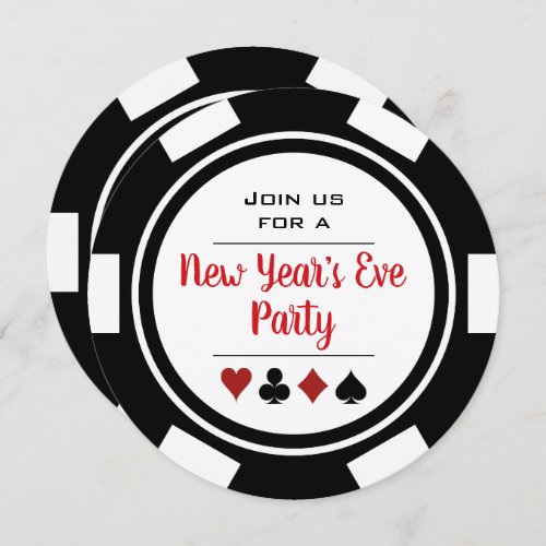 Black White Poker Chip Casino Night New Years Eve Invitation