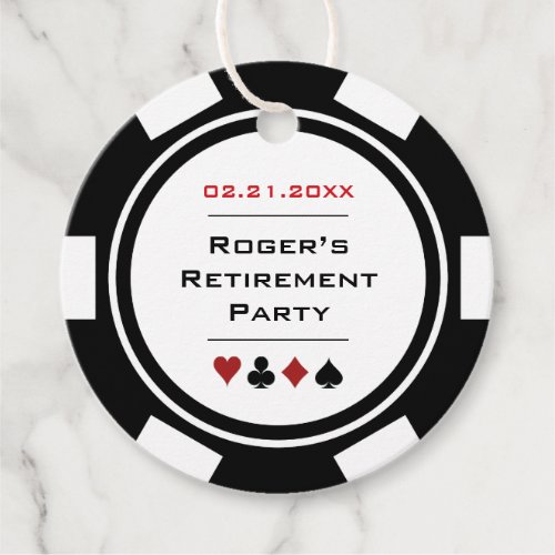 Black White Poker Chip Casino Theme Retirement Favor Tags