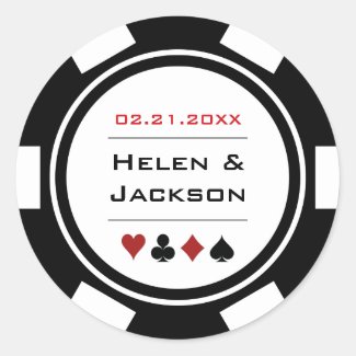 Black White Poker Chip Casino Wedding Classic Round Sticker