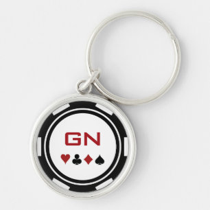 Black White Poker Chip Las Vegas Casino Monogram Keychain
