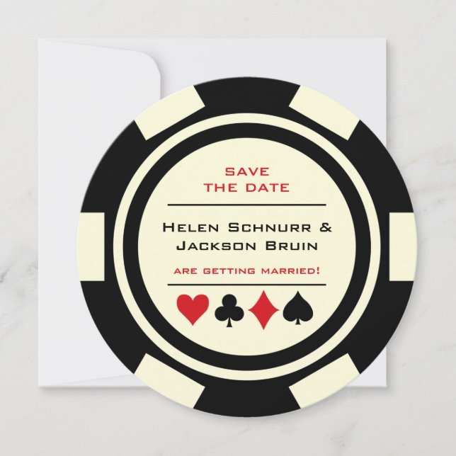 Black White Poker Chip Las Vegas Save The Date (Front)