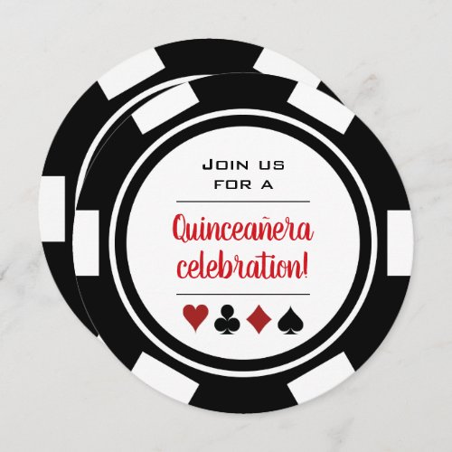 Black White Poker Chip Las Vegas Style Quinceaera Invitation