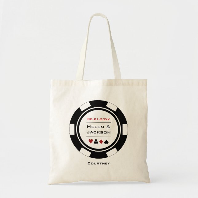 Black & White Poker Chip Name Casino Wedding Tote Bag (Front)