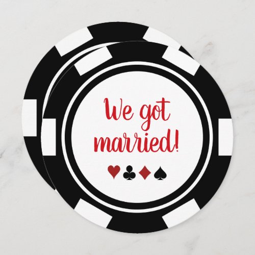 Black White Poker Chip Wedding Elopement Announce Invitation