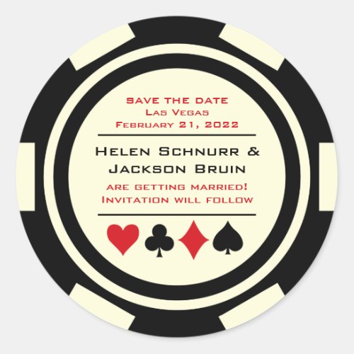 Black White Poker Chip Wedding Save The Date Classic Round Sticker