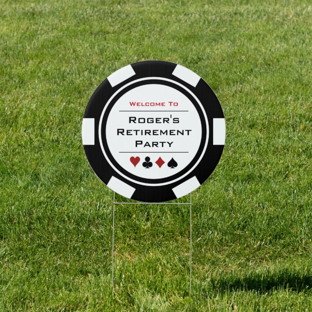Black White Poker Chip Welcome Retirement Party  Sign (Insitu)