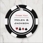 Black White Poker Chips Thank You Vegas Wedding Favor Tags<br><div class="desc">Getting married in Las Vegas or another fun casino city? Or having a casino themed wedding? These white and black favor tags would make a perfect addition to your guest's favors. Personalize your design with your names in black in the center, and a wedding date, thank you, etc. in red...</div>
