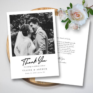 Black White Polaroid Photo Wedding Thank You Card
