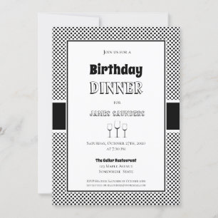 Black White Polka Dot Birthday Dinner Party Invitation