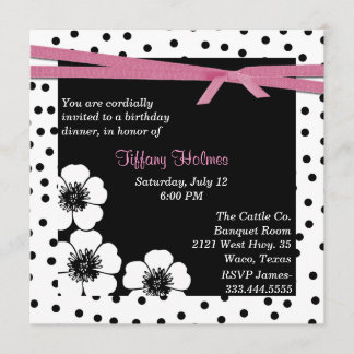 Black & White Polka Dot Birthday Invitation