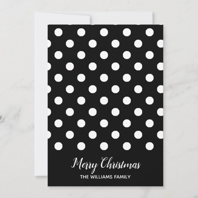Black White Polka Dot Black Merry Christmas Holiday Card (Front)