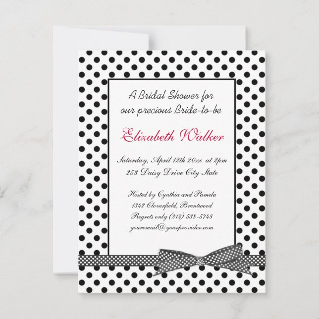 Black white polka dot bow Bridal Shower Invitation (Front)