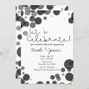 Black White Polka Dot Bubbles Let's Celebrate Invitation