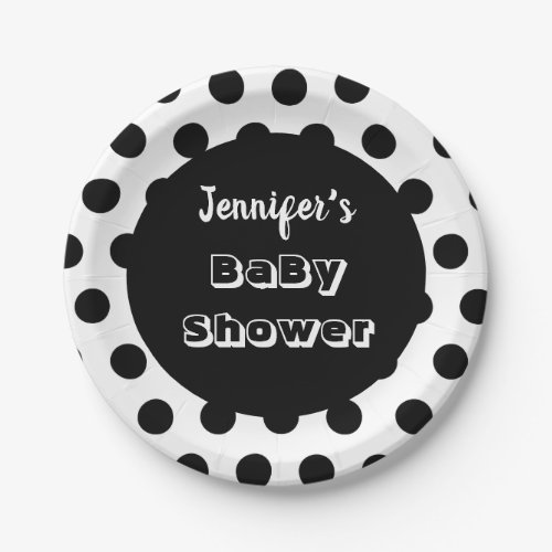 Black  White Polka Dot Custom Baby Shower Paper Plates