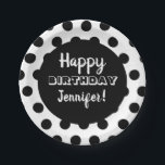 Black & White Polka Dot Custom Birthday Paper Plates<br><div class="desc">Make your party or gathering cute with these chic black and white polka dot paper plates. Customize with your name or message</div>