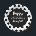 Black & White Polka Dot Custom Birthday Paper Plates<br><div class="desc">Make your party or gathering cute with these chic black and white polka dot paper plates. Customize with your name or message</div>