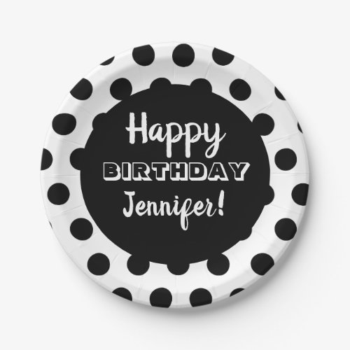 Black  White Polka Dot Custom Birthday Paper Plates