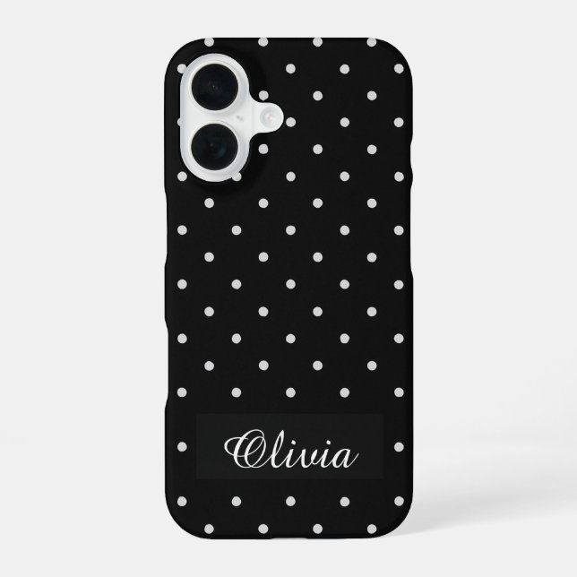 Black & White Polka Dot Custom Name iPhone Case (Back)