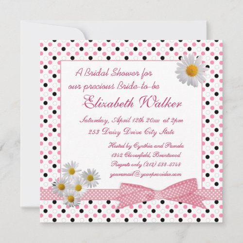 Black white polka dot daisy Bridal Shower Invite