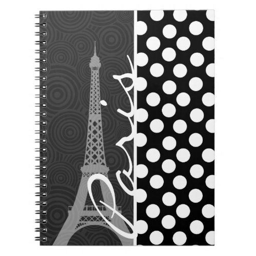 Black  White Polka Dot Dots Paris Notebook