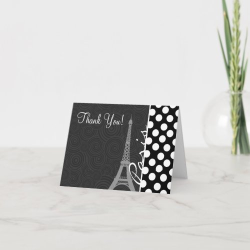 Black  White Polka Dot Dots Paris Thank You Card