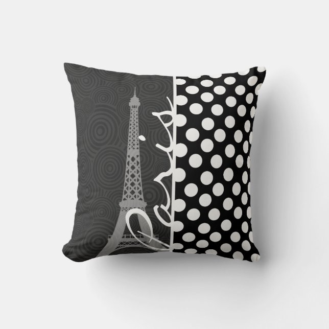 Black & White Polka Dot, Dots; Paris Throw Pillow (Front)